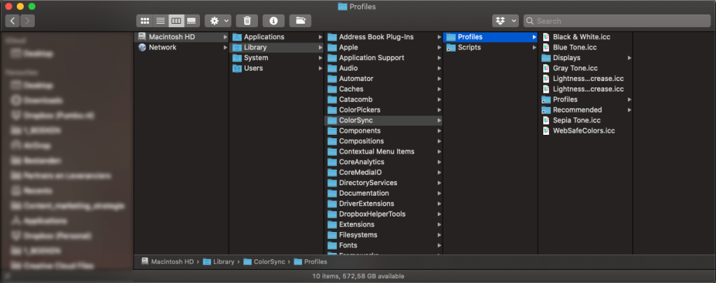 Trouver les fichiers des profils de couleur sur Mac